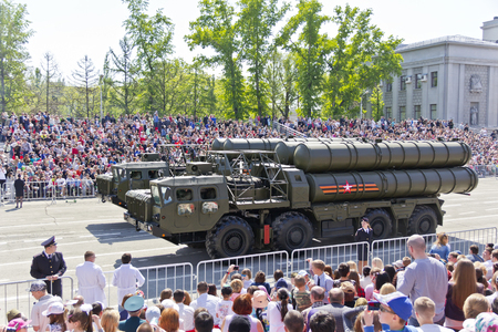 SAMARA, RUSSIA - MAY 9, 2016: Russian military transport at the parade on annual Victory Day, May, 9, 2016 in Samara, Russia.のeditorial素材
