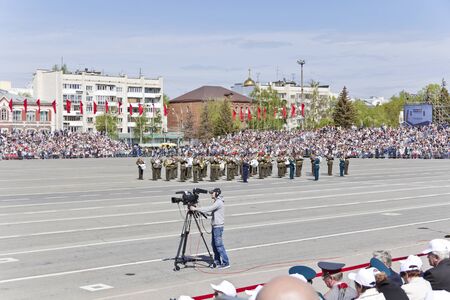 Samara, Russia - May 9, 2017: Russian military orchestra march at the parade on annual Victory Dayのeditorial素材