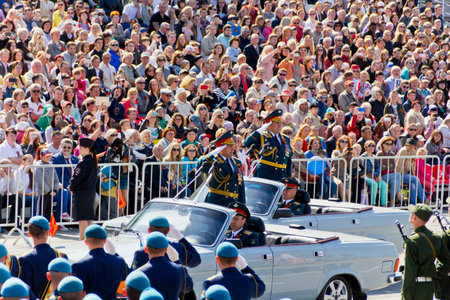 Samara, Russia - May 9, 2016: Russian ceremony of opening military parade on annual Victory Day
