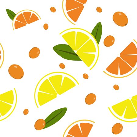Vector seamless pattern with lemon and orange slices in the style of flat.のイラスト素材