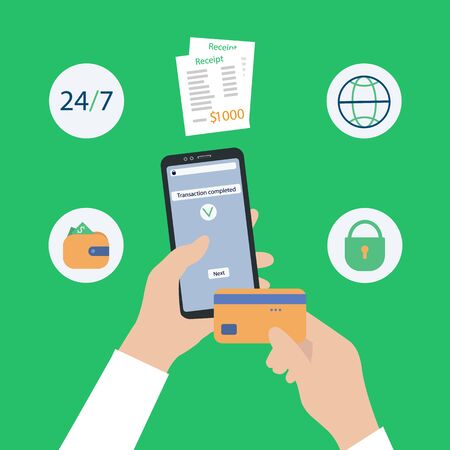 Money transaction online concept. Vector icons in a trendy flat style.のイラスト素材