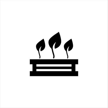 Seedlings with leaves in the box glyph icon. Solid vector black icon isolated on a white background. Logo illustration. Symbol of a garden or farm, eco concept.のイラスト素材