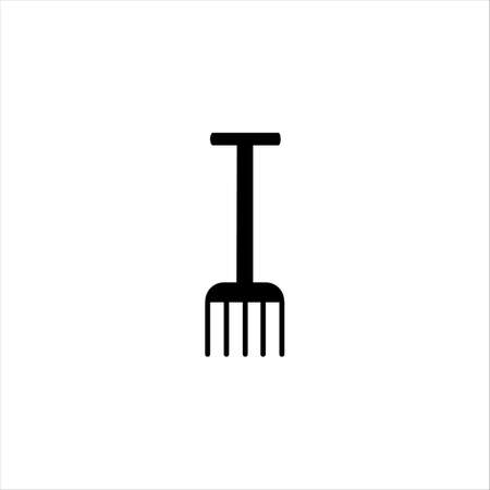 Pitchfork glyph vector icon isolated on a white background. Gardening tools silhouettes. Flat icon design. Logo illustration.のイラスト素材