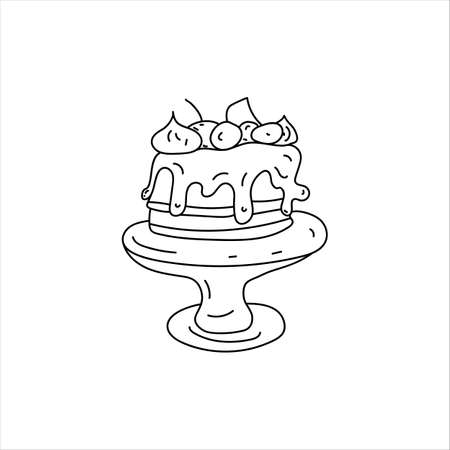 Cake on a platter. Doodle element. Simple vector sketch illustration isolated on a white backgroundのイラスト素材