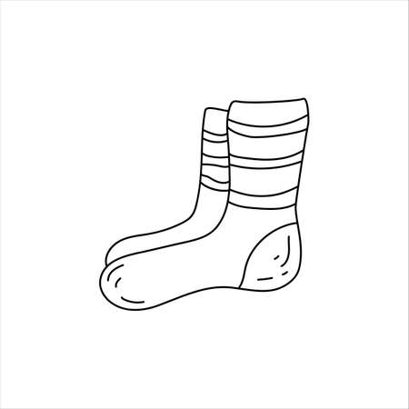 Socks. A symbol of cozy autumn and winter. Doodle element. Simple hand drawn vector sketch illustration isolated on a white backgroundのイラスト素材