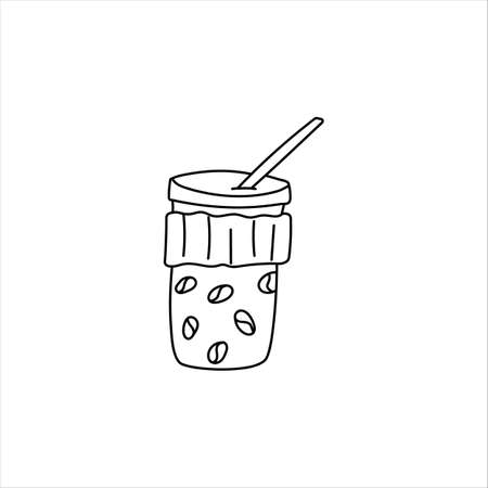 Takeaway coffee. Doodle element. Hand-drawn cup of coffee. Simple vector sketch illustration isolated on a white backgroundのイラスト素材