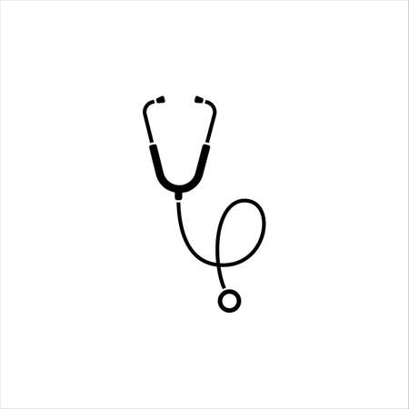 Stethoscope vector solid black icon. Medical and Health Care Symbol. Vector Template. Modern minimalistic flat designのイラスト素材