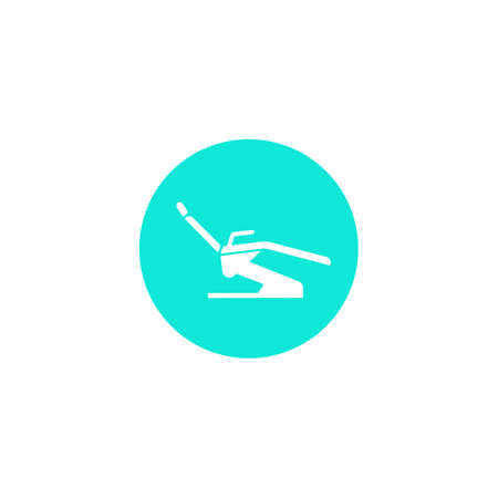 Dental chair icon. Dental clinic equipment. Treatment, prosthetics of teeth. Dentistry. illustration. Simple vector icon isolated. White silhouette on a blue backgroundのイラスト素材