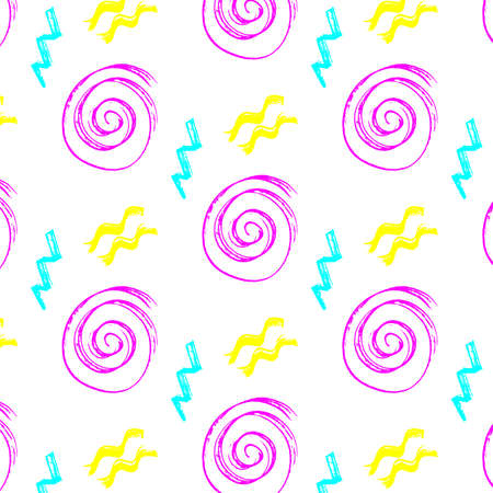 Abstract seamless pattern. Hand-drawn background. Spirals, waves, zigzags on a white background. Design for postcards, wrapping paper, textilesのイラスト素材