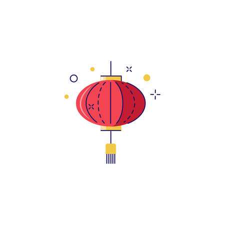 Chinese lantern icon. Red and gold. Chinese holiday sign. Symbol of the Chinese New year. Element for the design of greeting cards. Vector icon in a flat style isolated on a white backgroundのイラスト素材