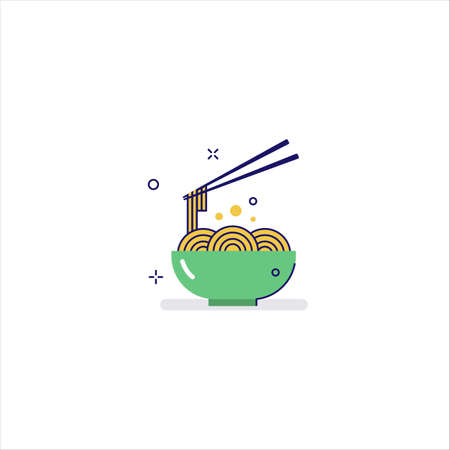 Noodles icon. A bowl of noodles and chopsticks. Asian traditional cuisine. Vector icon in flat style isolated on a white backgroundのイラスト素材