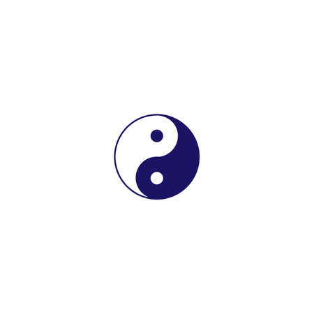 Yin Yang icon. Dark blue on white. Symbol of balance and harmony. Vector icon isolated on a white backgroundのイラスト素材
