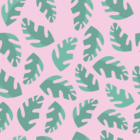 Tropical seamless pattern. Green palm leaves on a pink background. Design for fabric, print, cover, banner, and invitation. Vector illustrationのイラスト素材