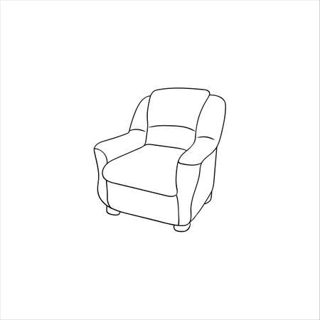 Cozy home Chair. Vector hand-drawn illustration in Doodle style. Black outline isolated on a white background. Sketch illustration for printing, web designのイラスト素材