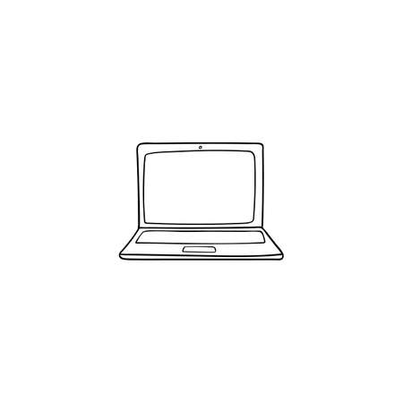 Open laptop. Vector hand-drawn illustration computer in Doodle style. Black outline isolated on a white background. Sketch illustration for printing, web designのイラスト素材