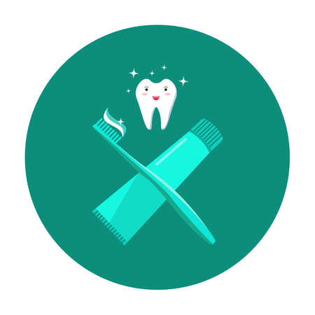 A healthy tooth, tooth paste and tooth brush isolated on  greenのイラスト素材