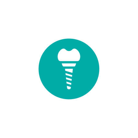 Dental implant icon. A sign of restoration of teeth. Vector illustration in a flat style, isolated on a blue backgroundのイラスト素材