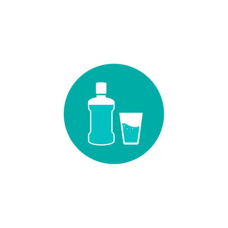 Mouthwash icon. Mint liquid for rinsing the mouth. Dental and oral care. Vector illustration in flat style isolated on a blue backgroundのイラスト素材