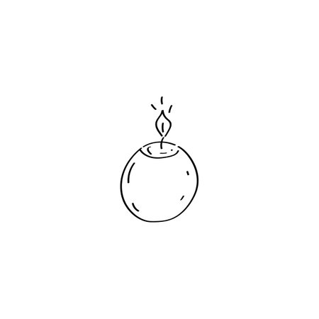 Round a burning candle. Hand-drawn candle. Doodle element. Simple vector sketch illustration isolated on a white backgroundのイラスト素材