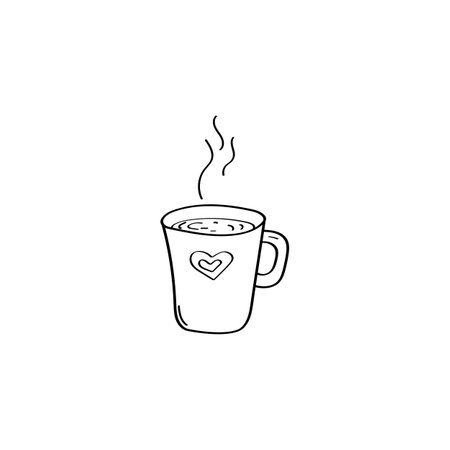 Hand-drawn hot Cup of tea or coffee. Hot drink Doodle illustration. Vector Valentines day design element . Simple sketch illustration isolated on a white backgroundのイラスト素材