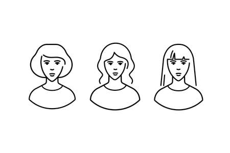 Set of avatars of women. Linear icon of a womans face. It can be used in the beauty industry. Cosmetology, facial care, massage, spa, hairstyles. The design element of the logo. Vectorのイラスト素材