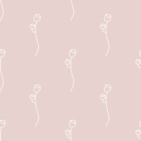 Hand-drawn floral background. Vector seamless pattern in doodle style. Light flowers on a beige backgroundのイラスト素材