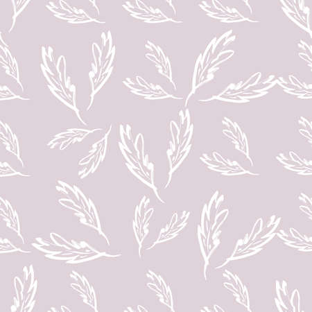 Hand-drawn floral background. Vector seamless pattern in doodle style. White leaves on a beige background.のイラスト素材