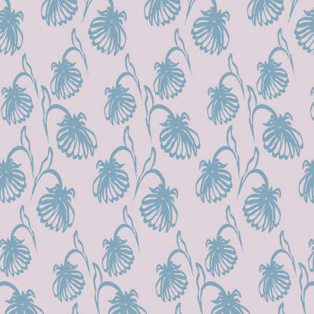 Hand-drawn floral background. Vector seamless pattern in doodle style.Gray flowers on a beige background.のイラスト素材