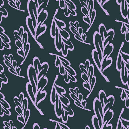 Hand-drawn floral background. Vector seamless pattern in doodle style. Pink leaves on a dark gray backgroundのイラスト素材