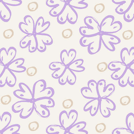 Hand-drawn floral background. Vector seamless pattern in doodle style. Pink flowers on a light background.のイラスト素材