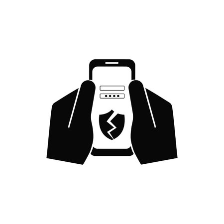 Hacking a users mobile phone. Online fraud, Cybercrime. A hacker breaks into a users account. Theft of users  personal data. Black solid Vector icon isolatedのイラスト素材