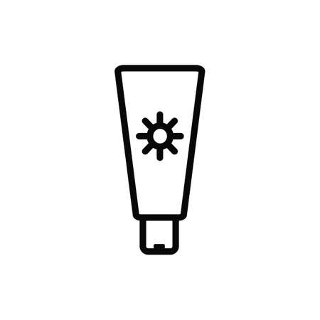 Sunscreen. A tube of cream. Sun protection during rest and travel. Simple linear vector icon isolated on a white background. For mobile apps, infographicsのイラスト素材