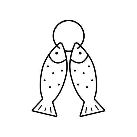 Fish catch icon illustration. Black outline icon isolated on a white background.のイラスト素材