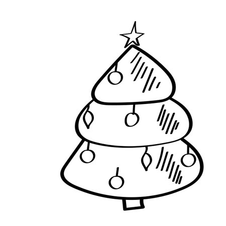 Christmas tree doodle. Christmas design. For the design of postcards. Vector illustration isolated on a white backgroundのイラスト素材