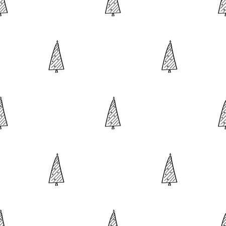 Christmas trees doodle pattern. Black outline on a white background. Christmas hand-drawn design for fabric, wrapping paper. Vectorのイラスト素材