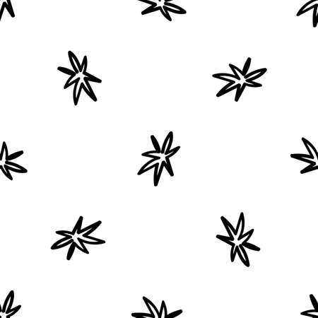 Stars seamless doodle pattern. Good night, time to go to bed seamless pattern. Black outline on a white background. For fabric, wallpaper and childrens textilesのイラスト素材