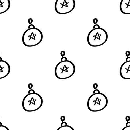 Christmas tree ball doodle seamless pattern. Black outline on a white background. New Year hand-drawn design for fabric, wrapping paper. Vectorのイラスト素材