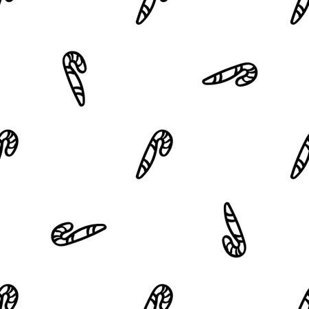 Christmas lollipop seamless doodle pattern. Black outline on a white background. Christmas hand-drawn design for fabric, wrapping paper. Vectorのイラスト素材