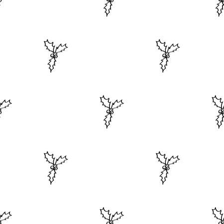 Christmas holly seamless doodle pattern. Black outline on a white background. Christmas hand-drawn design for fabric, wrapping paper. Vectorのイラスト素材