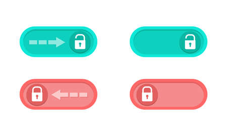 A set of buttons for locking and unlocking a smartphone. Red and green slider to unlock your phone. Vector illustration isolated on white backgroundのイラスト素材