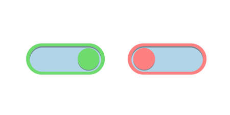 Buttons for turning on and off the mobile device. Green and red buttons. Switch on off. Mobile app interface design. Vector illustrationのイラスト素材