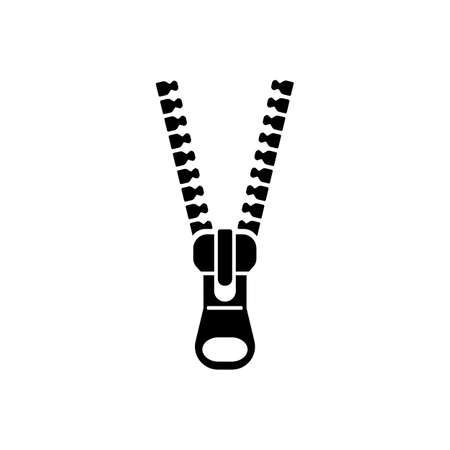 Open zipper. Solid vector black icon isolated on white backgroundのイラスト素材