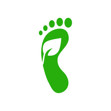 Carbon footprint. Reduce carbon emissions. Green symbol of global warming. Protection of ecology, environment. Human footprint. Vector icon isolated on white backgroundのイラスト素材