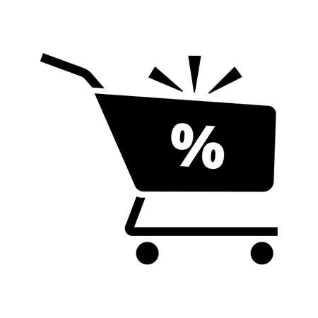 Supermarket trolley icon. Sale, discounts icon. Solid black vector icon isolated on white backgroundのイラスト素材