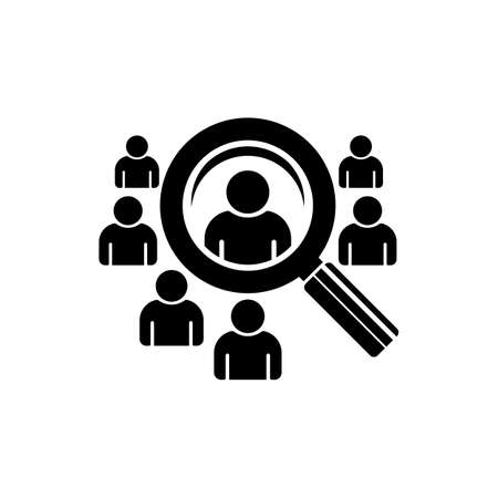 Job search icon. Hiring. Search for the best candidates. Human resources. Selection of people to work in a team. Recruiting personnel for vacancies in the company. Black solid vector icon isolatedのイラスト素材