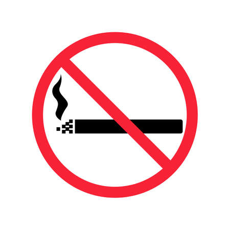 No smoking. Icon prohibition of cigarettes, tobacco smoking. Symbol of harm to health, bad habits. Stop cigarettes. Solid black vector icon isolated on white backgroundのイラスト素材