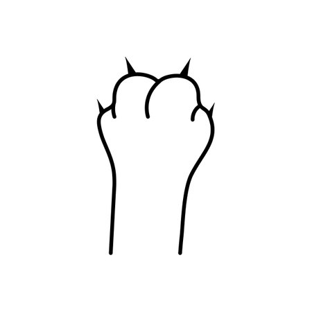 A cats paw with sharp claws. The kitty is scratching. Home pet. Black outline. Vector line icon isolated on white backgroundのイラスト素材