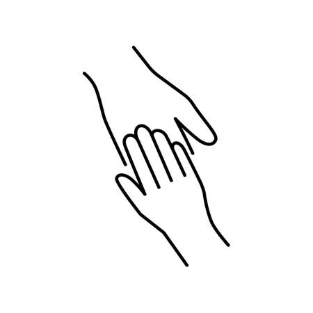 Helping hand, charity, solidarity linear icon. Symbol of interaction, helping children, volunteer.のイラスト素材