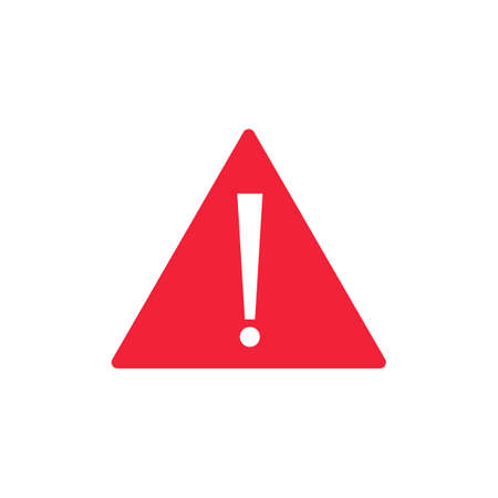 Icon of warning and risk. Attention danger, beware. Alert sign. Red triangle and exclamation mark. Flat vector icon isolated on white backgroundのイラスト素材