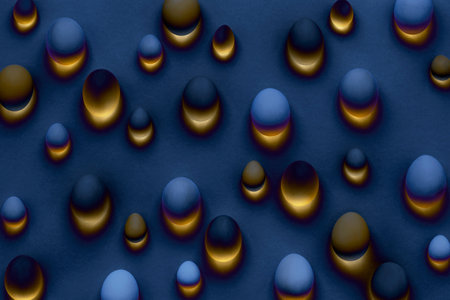 Cosmic Easter eggs abstract background in neon orange and navy blue colors. Fantastic Easter creative pattern.の写真素材